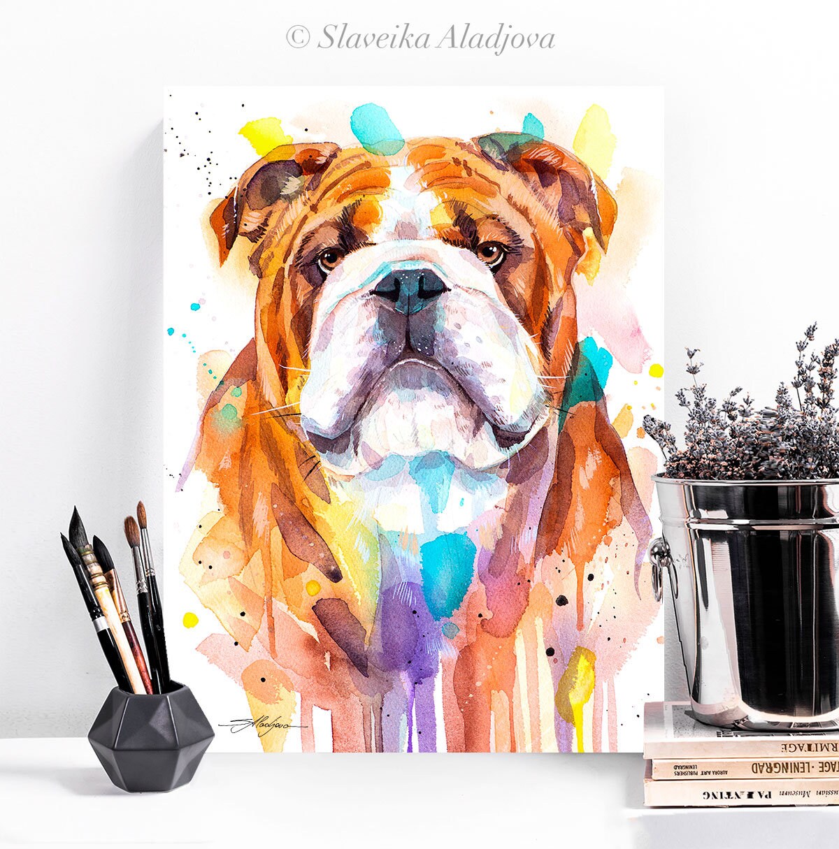 English Bulldog Dog Limited Edition Watercolor Art Print by