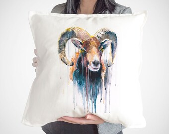 Mouflon throw pillow cover by Slaveika Aladjova, cushion cover, Decorative Pillow Cover, Animal Art, Watercolor pillow, Christmas gift