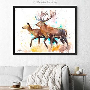 Deer Love Watercolor Painting Print by Slaveika Aladjova, Art, Animal ...