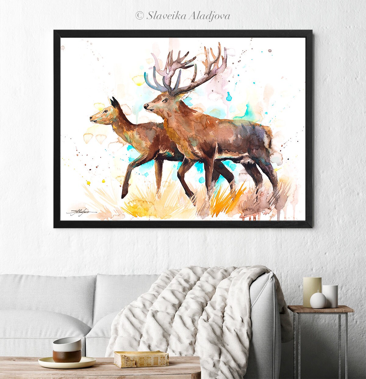 Deer Love Watercolor Painting Print by Slaveika Aladjova, Art, Animal ...