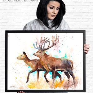 Deer Love Watercolor Painting Print by Slaveika Aladjova, Art, Animal ...