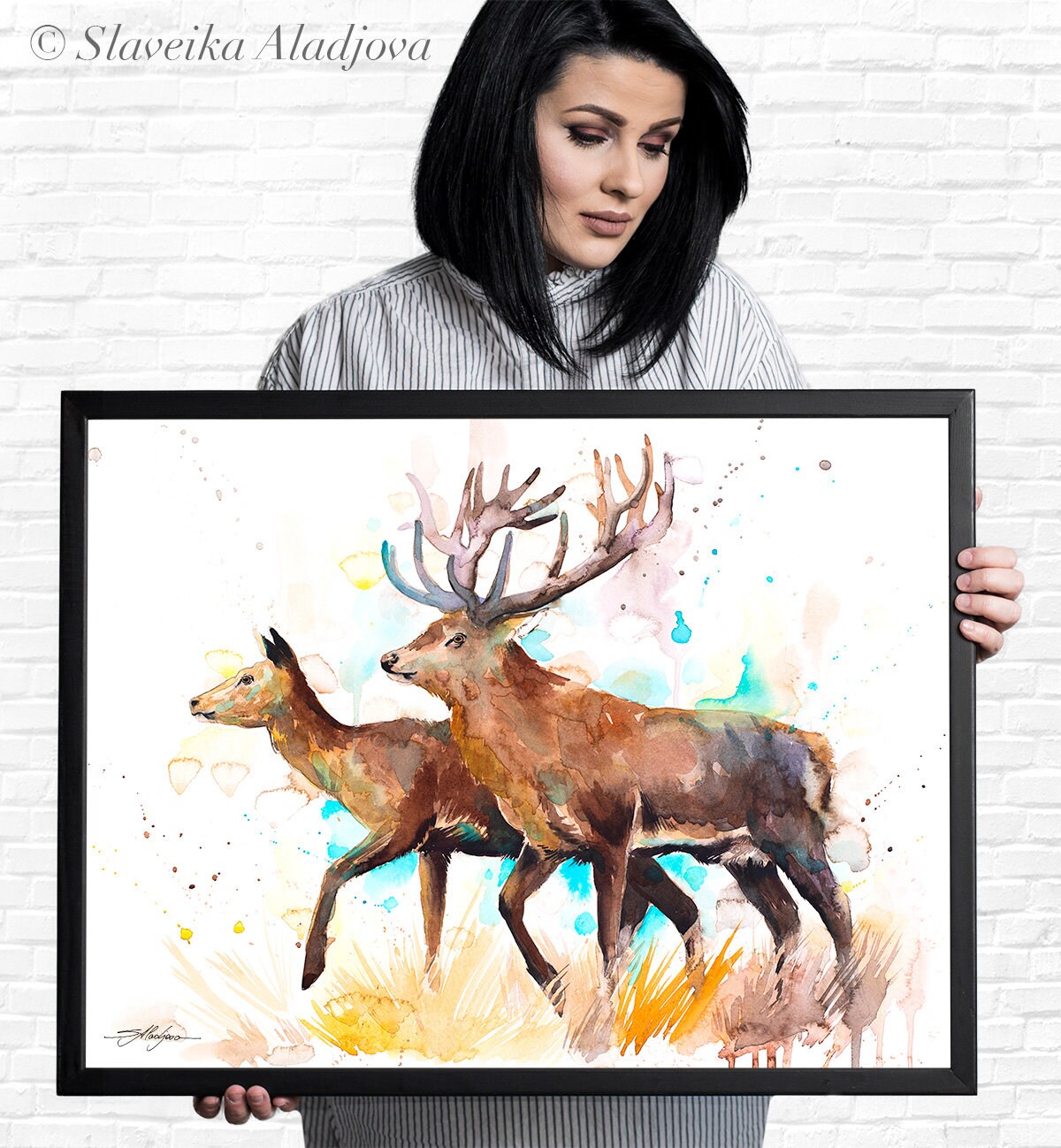 Deer Love Watercolor Painting Print by Slaveika Aladjova, Art, Animal ...