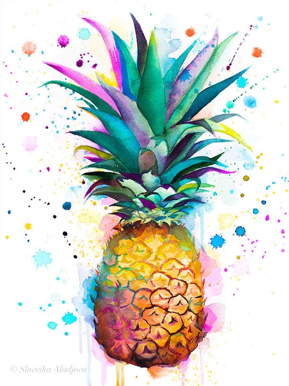 Pineapple Watercolor Painting Print by Slaveika Aladjova Art