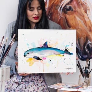 Vaquita watercolor painting print by Slaveika Aladjova, art, animal, illustration, Sea art, sea life art, nautical, ocean art, wall art