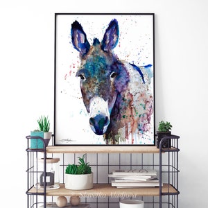 Blue Donkey Watercolor Painting Print by Slaveika Aladjova, Art, Animal ...