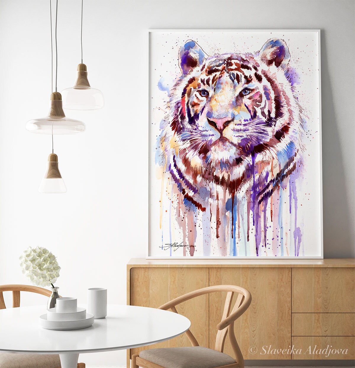 Purple tiger watercolor painting print by Slaveika Aladjova, art ...