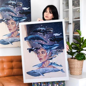 限定版クジラアートプリント - 手書きサイン入りの海の壁飾り、美術館品質の紙に印刷されたファインアートプリント