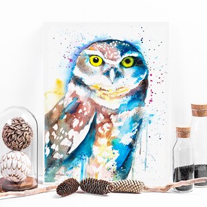 Burrowing owl watercolor painting print by Slaveika Aladjova, art, animal, illustration, bird, home decor, wall art, gift, Wildlife