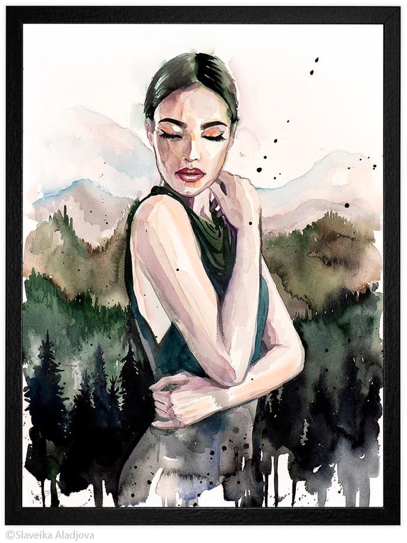 Mountain Girl Watercolor Painting Print by Slaveika Aladjova, Fashion ...