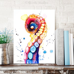 Octopus Tentacle watercolor painting print by Slaveika Aladjova, art, animal, illustration, Sea art, sea life art, home decor, Wall art