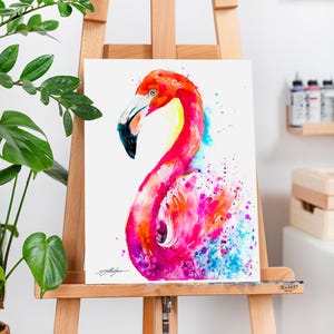 Flamingo watercolor painting print by Slaveika Aladjova, art, animal, illustration, bird, home decor, wall art, Wildlife, Contemporary