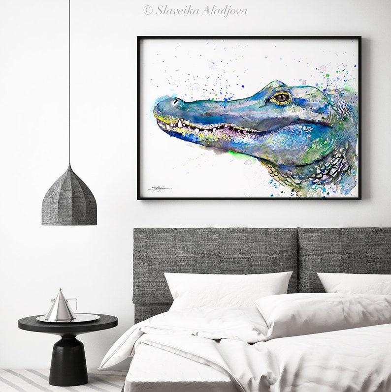 Crocodile watercolor painting print by Slaveika Aladjova, art, animal, illustration, home decor, Nursery, gift, Wildlife, wall art image 6