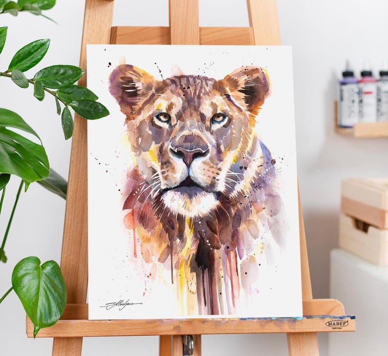 African Lioness Limited Edition Watercolor Art Print by Slaveika ...