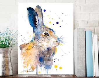 Hare rabbit watercolor painting print by Slaveika Aladjova, art, animal, illustration, home decor, Nursery, gift, Wildlife, wall art