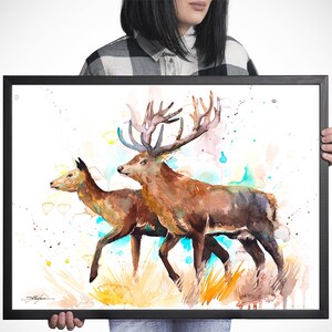 Deer Love Watercolor Painting Print by Slaveika Aladjova, Art, Animal ...