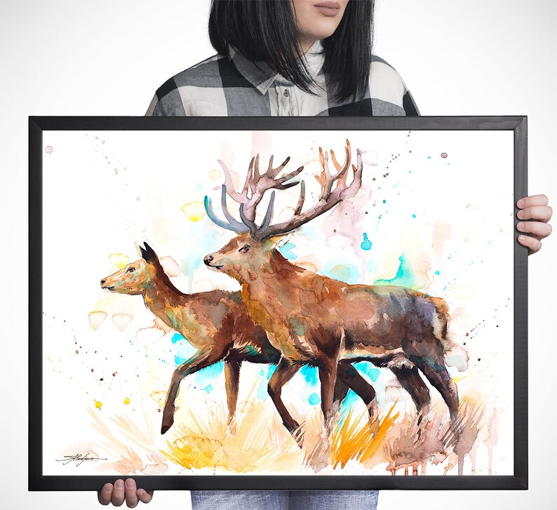 Deer Love Watercolor Painting Print by Slaveika Aladjova, Art, Animal ...