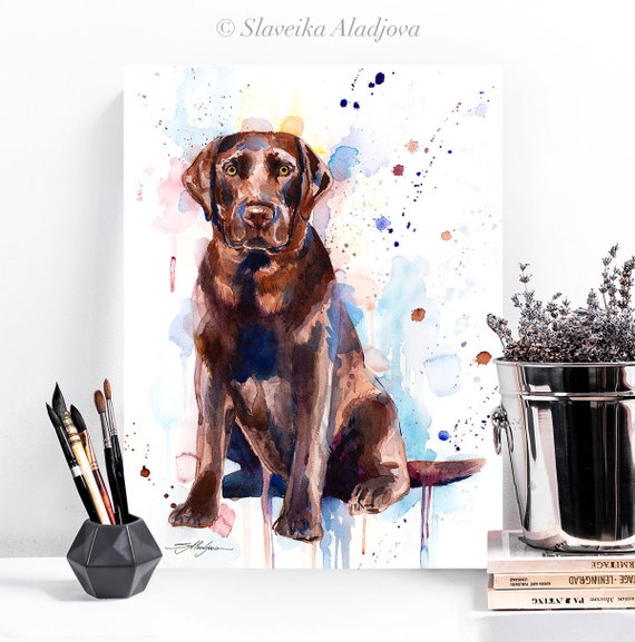 Chocolate Labrador Watercolor Painting Print by Slaveika Aladjova