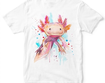 Axolotl T-shirt, Unisex T-shirt, ring spun Cotton 100%, watercolor print T-shirt, T shirt art, T shirt animal,XS, S, M, L, XL, XXL