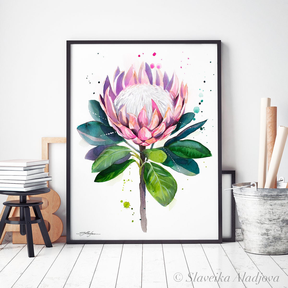 King Protea Limited Edition Watercolor Art Print by Slaveika Aladjova ...