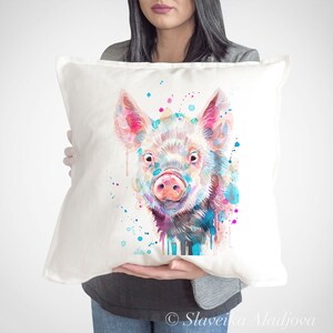 Funda de cojín de cerdo, almohada de tiro de animal, Funda de cojín decorativo, Idea de regalo para amantes de los animales, Almohada de acuarela, Estampado lindo, Estampado de decoración de granja