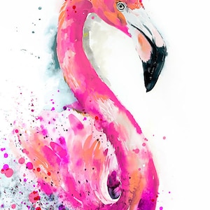 Pink Flamingo watercolor painting print by Slaveika Aladjova, art, animal, illustration, bird, home decor, wall art, gift, Wildlife image 2