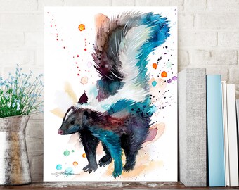 Skunk watercolor painting print by Slaveika Aladjova, art, animal, illustration, home decor, Nursery, gift, Wildlife, wall art