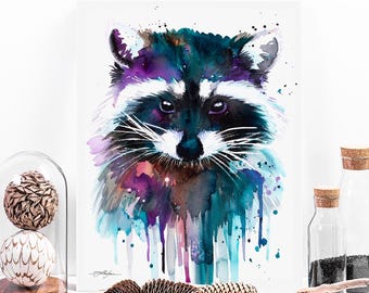 Raccoon watercolor painting print by Slaveika Aladjova, art, animal, illustration, home decor, Nursery, gift, Wildlife, wall art