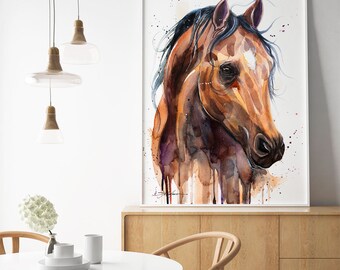 Slaveika Aladjova によるサラブレッド馬の水彩画プリント、動物アート