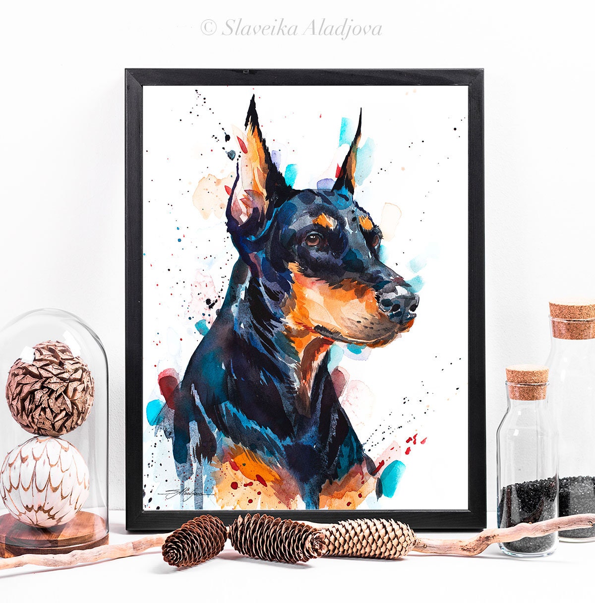 ドーベルマン 絵画 油彩画 オリジナル 原画 ドーベルマン 絵画 油彩画