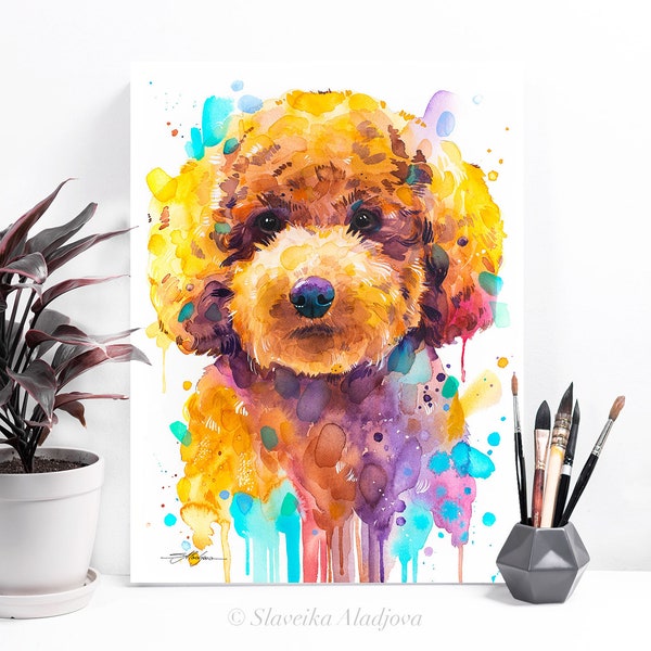 Toy Poodle, dog watercolor painting print by Slaveika Aladjova, animal, illustration, home decor, Nursery, Contemporary, cute pet, portrait
