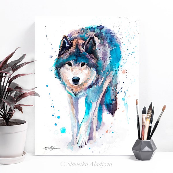 Wolf watercolor painting print by Slaveika Aladjova, art, animal, illustration, home decor, Nursery, gift, Wildlife, wall art,Contemporary