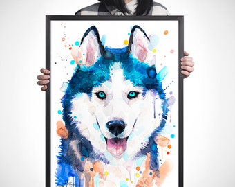 シベリアンハスキー犬 限定版水彩画アートプリント（Slaveika Aladjova