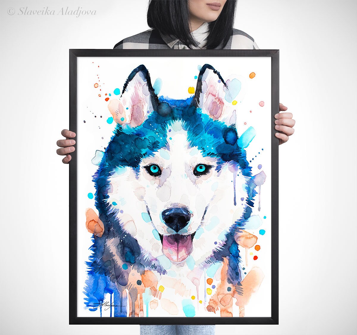 シベリアンハスキー犬 限定版水彩画アートプリント（Slaveika Aladjova