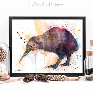 Kiwi watercolor painting print by Slaveika Aladjova, extra large canvas, art, animal, illustration, home decor, Wildlife, Contemporary, image 5