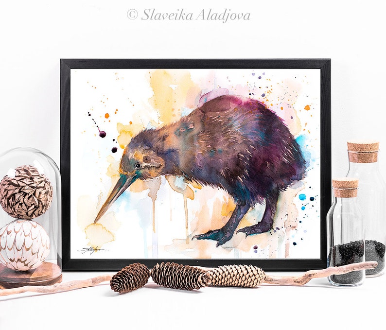 Kiwi watercolor painting print by Slaveika Aladjova, extra large canvas, art, animal, illustration, home decor, Wildlife, Contemporary, image 5