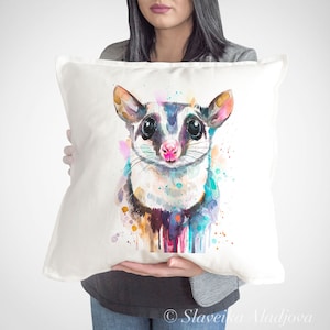 Funda de cojín de deslizador de azúcar, almohada de tiro, Funda de cojín decorativa, idea de regalo para amantes de los animales, almohada de acuarela, estampado lindo, impresión de decoración de granja