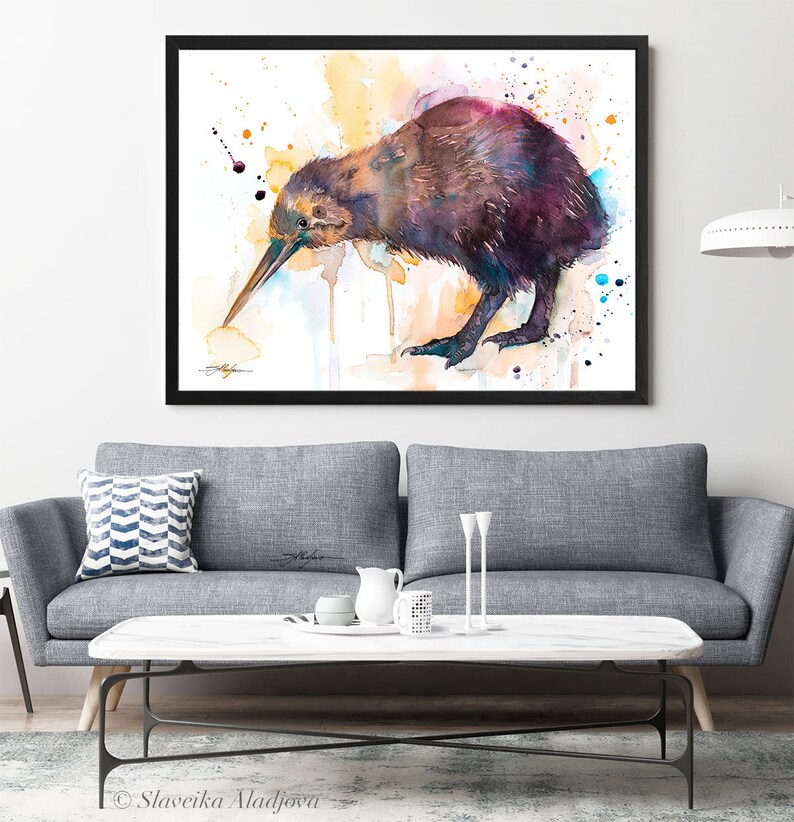 Kiwi watercolor painting print by Slaveika Aladjova, extra large canvas, art, animal, illustration, home decor, Wildlife, Contemporary, image 4