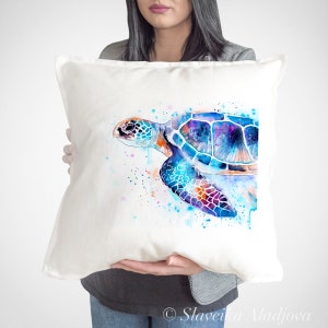 Sea Turtle Watercolor Print Pillowcase – Ocean-Inspired Decorative Cushion Cover for Coastal Home Decor