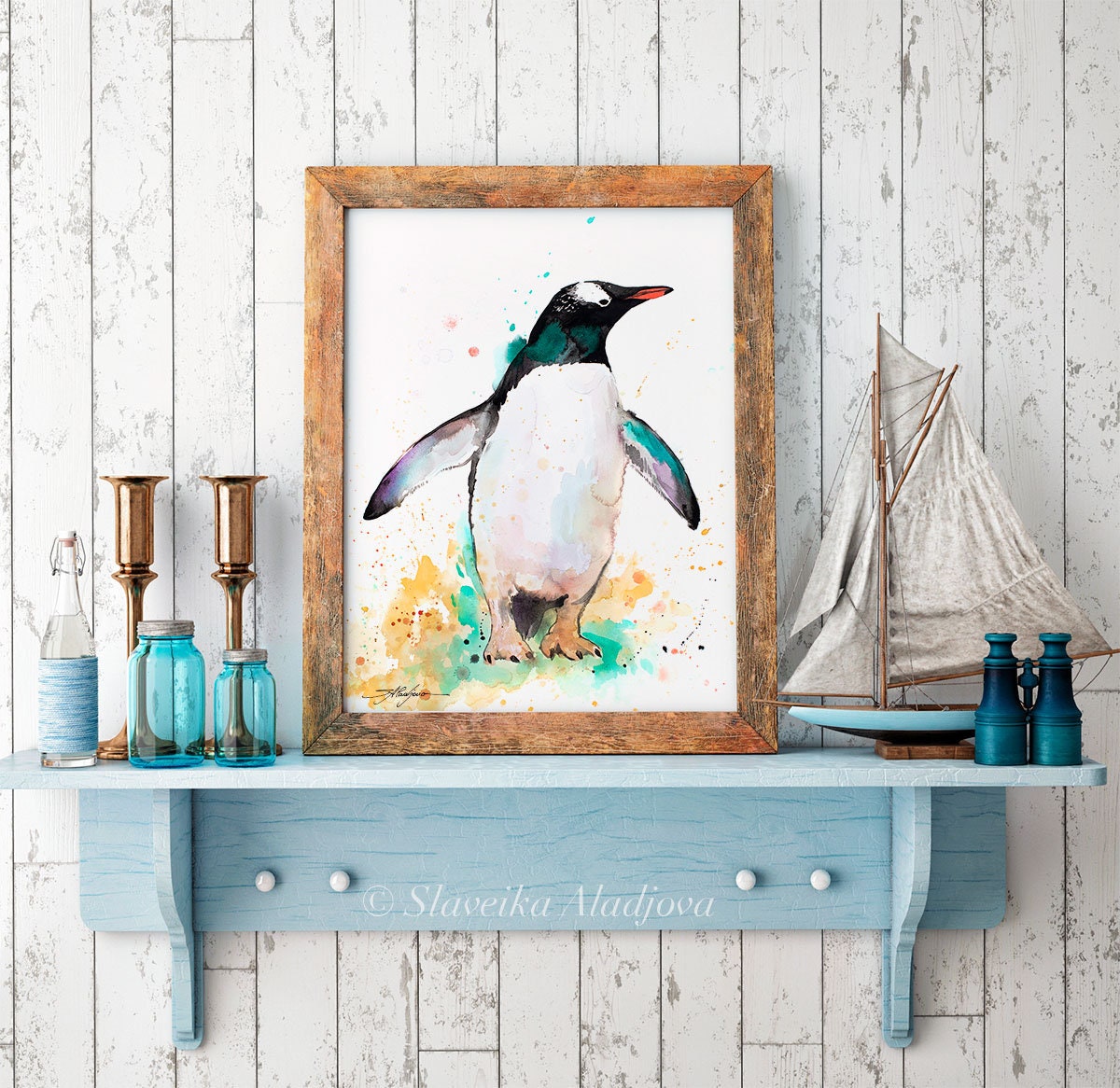 油彩画 ジェンツーペンギン 油彩画 ジェンツーペンギン