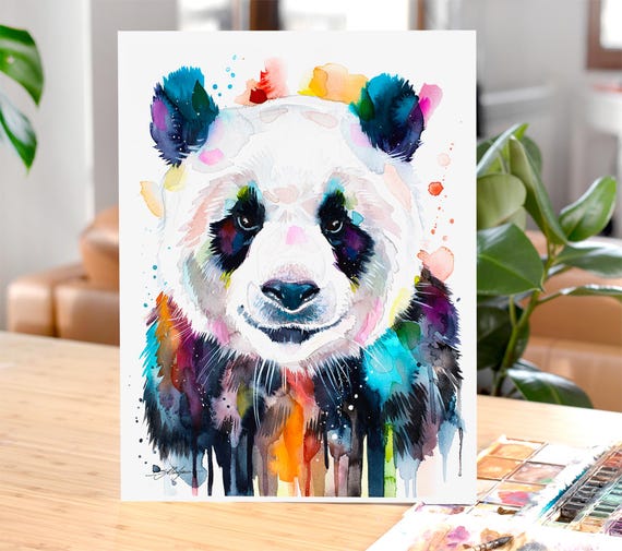 Slaveika Aladjova によるカラフルなパンダの水彩画プリント、アート