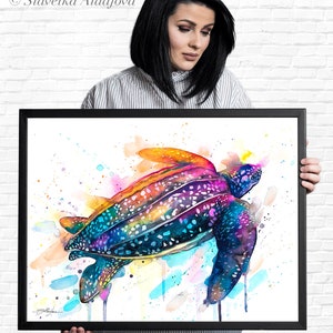 Leatherback sea turtle watercolor painting print by Slaveika Aladjova, art,animal, illustration, Sea art, sea life art, home decor, Wall art image 7