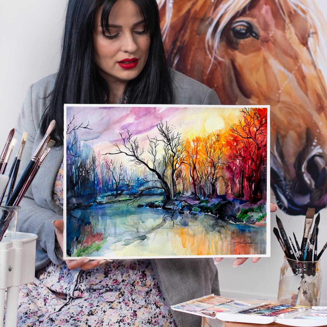 River Landscape Watercolor Painting Print by Slaveika Aladjova ...