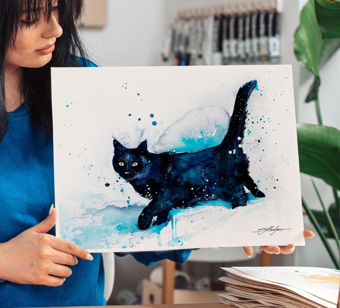 Black Cat Limited Edition Watercolor Art Print by Slaveika Aladjova ...