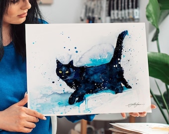 黒猫アート絵画プリント水彩画レイチェルパーカーrachelsstudio