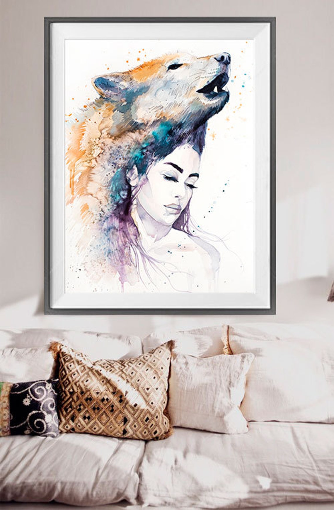 Wolf Girl Watercolor Painting Print by Slaveika Aladjova - Etsy