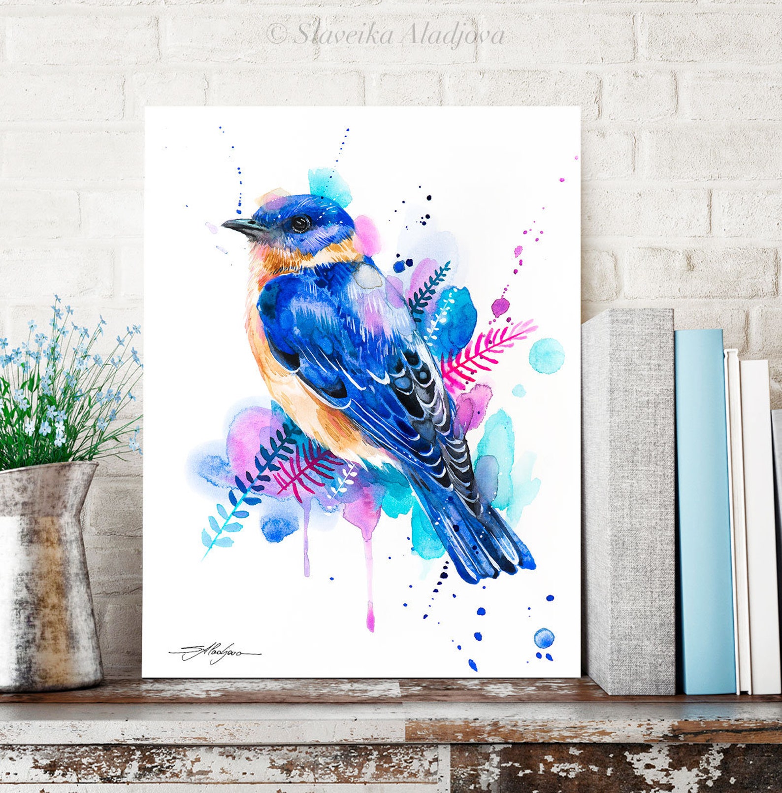 Bluebird Watercolor Painting Print by Slaveika Aladjova Art - Etsy