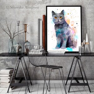 Chartreux Cat Limited Edition Watercolor Art Print by Slaveika Aladjova ...