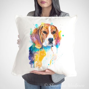 Funda de almohada de tiro de perro Beagle de Slaveika Aladjova, funda de cojín, funda de almohada decorativa, arte animal, almohada de acuarela, mascota linda,