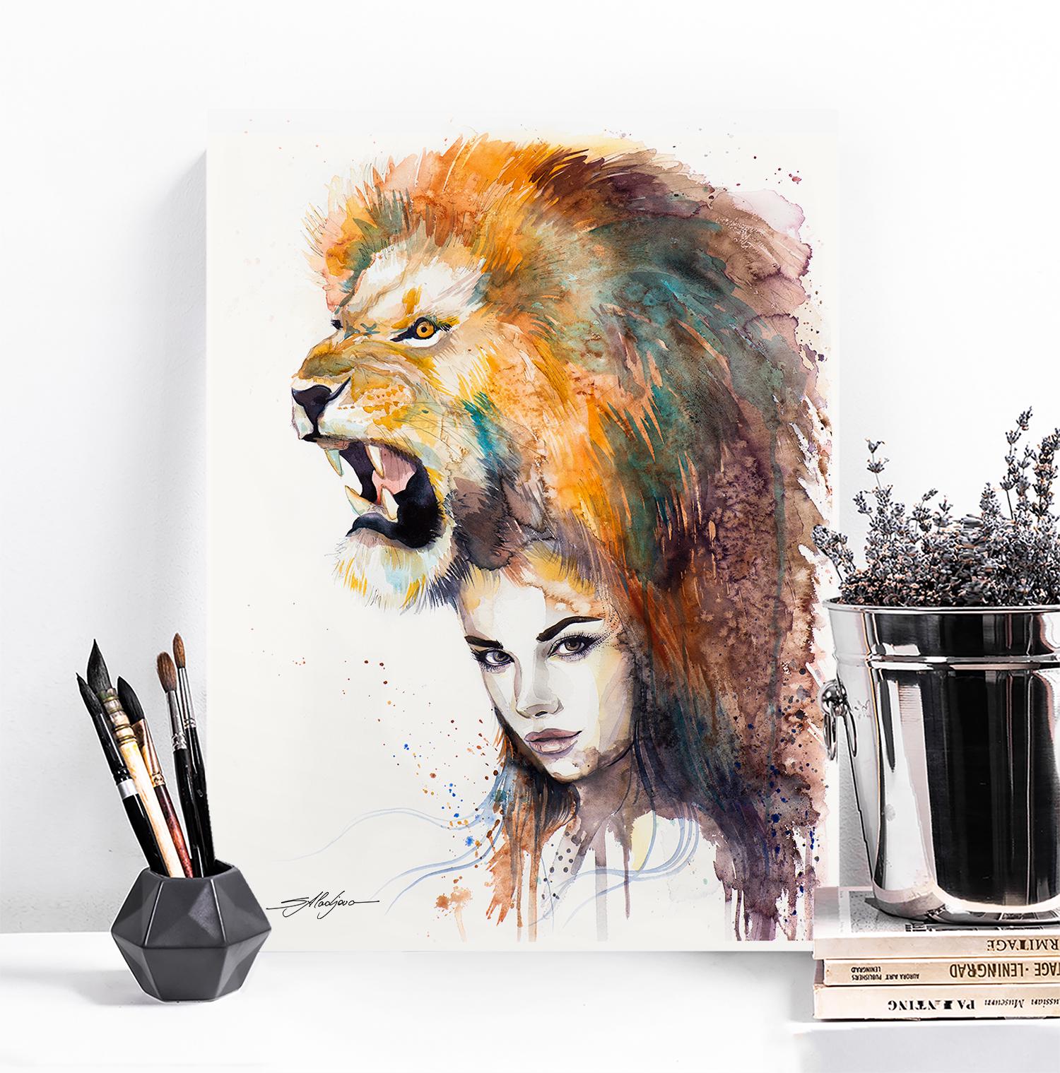 Lion Girl Limited Edition Watercolor Art Print by Slaveika Aladjova ...