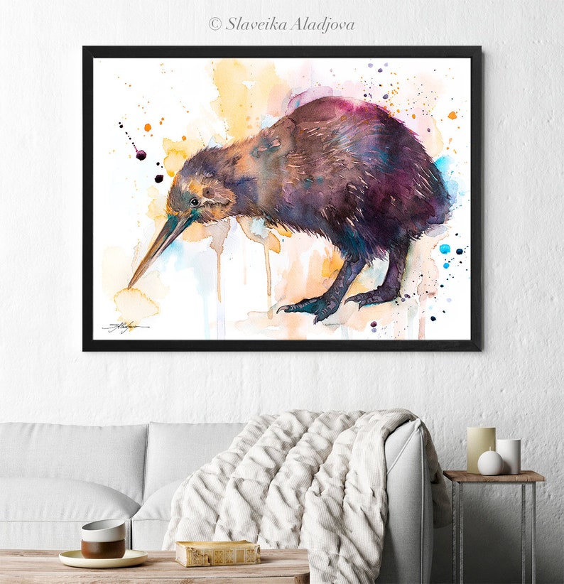 Kiwi watercolor painting print by Slaveika Aladjova, extra large canvas, art, animal, illustration, home decor, Wildlife, Contemporary, image 7